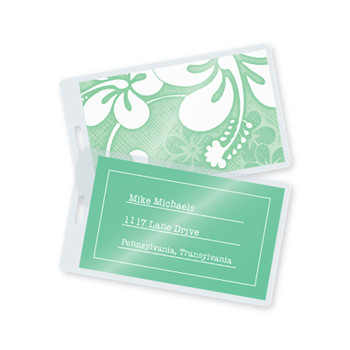 Green laminated luggage tag w/ pre-punched slot