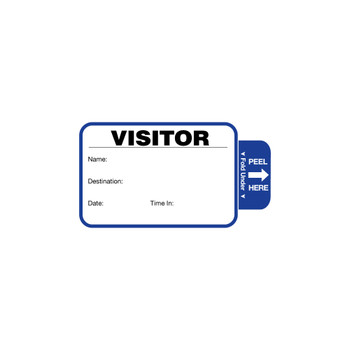 Blue and white visitor badge