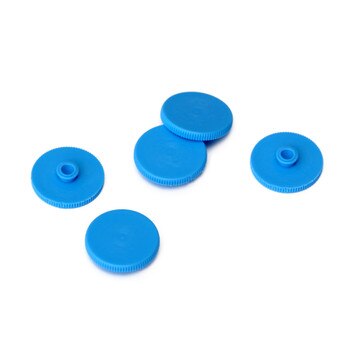 Five blue plastic pads