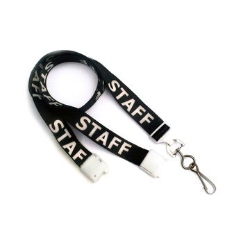 Black flat pre-printed "staff" breakaway lanyard