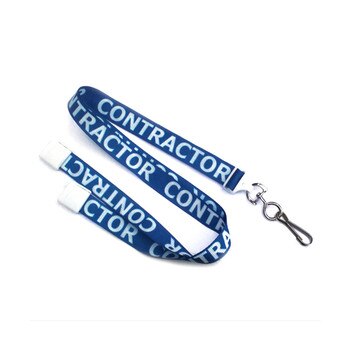 Blue pre-printed "contractor" breakaway lanyard