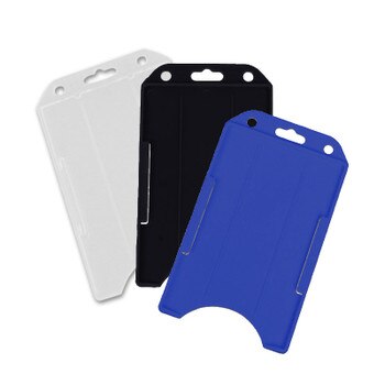 White, black and blue vertical badge holders