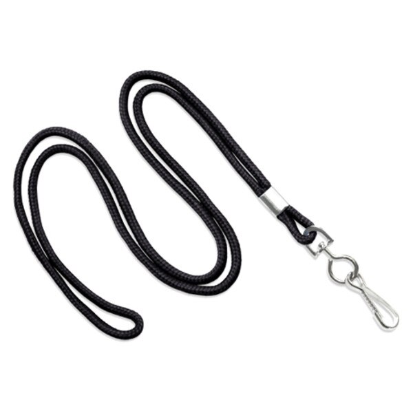 Black round lanyard with swivel hook