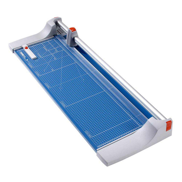 Blue and grey 36.25 In. Rolling Paper Trimmer with grid lines