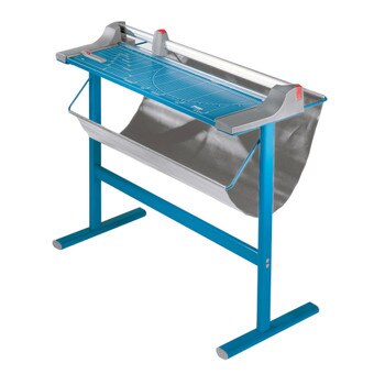 Blue 51.125 In. Rolling Paper Trimmer With Stand and catch guard