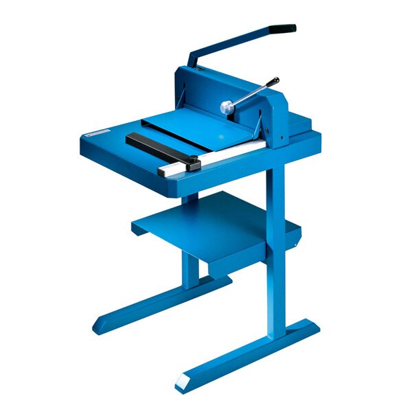 Blue paper trimmer stand and paper trimmer