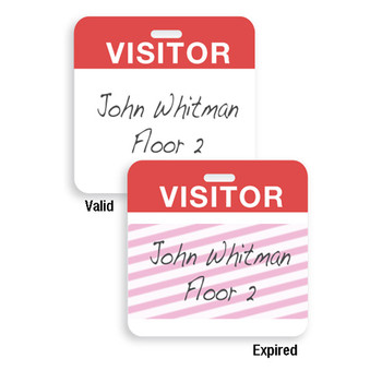 Valid and Expired visitor badges - red and white