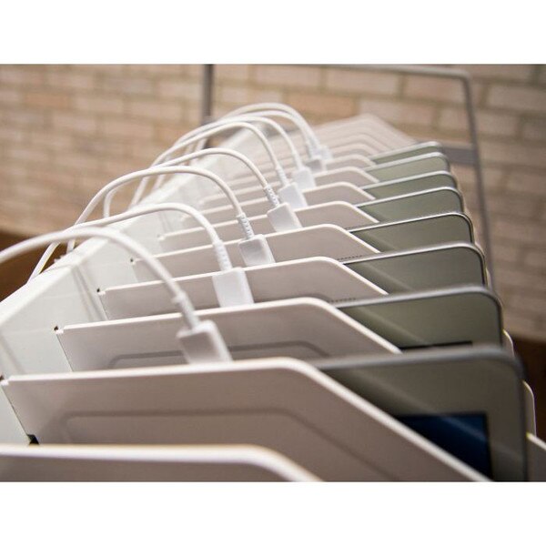 chargers plugged into tablets