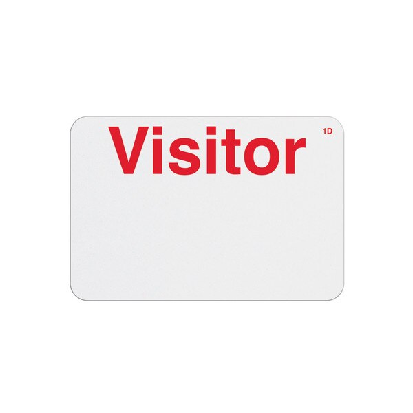White and red visitor badge