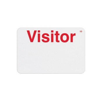 Red and white visitor badge