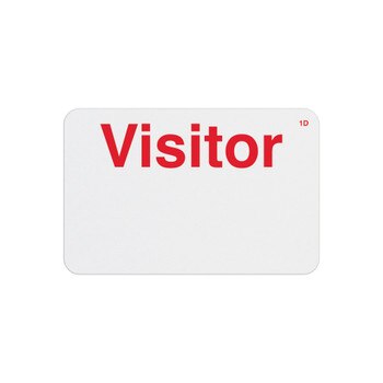 Red and white visitor badge